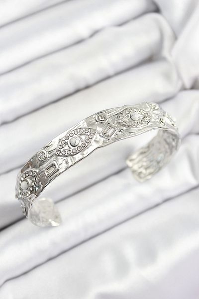 Clariss Brass Zircon Stone Eye Model Silver Color Six Open Women's Bracelet