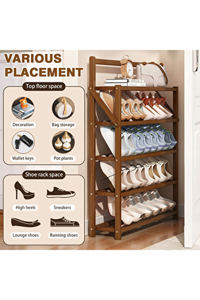 EqiEch 4-Tier Foldable Bamboo Shoe Rack for Entryway or Closet, Narrow Stackable Shelf for Indoor/Outdoor