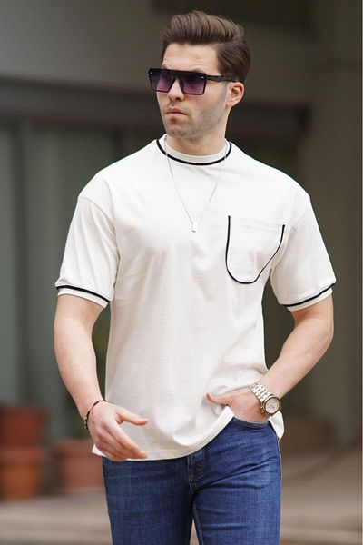 Madmext Ecru Pocket Detailed Men's T-Shirt 6176