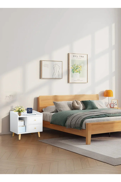 sharpdo Simple Modern Style Double Drawer Bedside Table, White 43*30*48CM