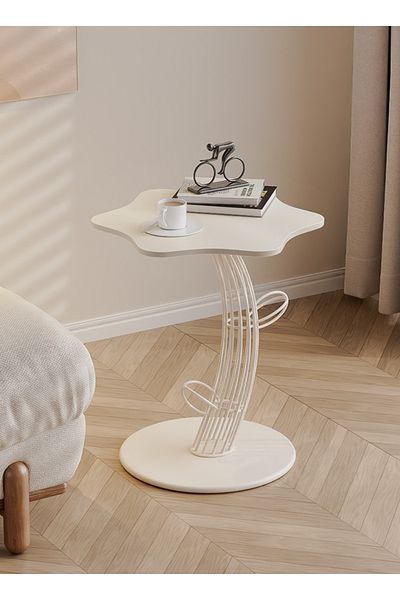 sharpdo Flower Shape Side Table, Carbon Steel Bracket Coffee Table/Tempered Glass Side Table