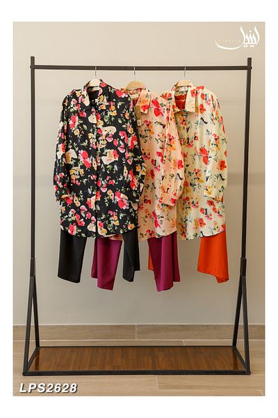 LINELLE Ladies Co-ord Pant Set- Floral Printed Shirt and Solid Pant with Long Sleeves.