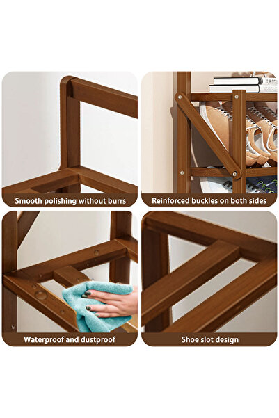 EqiEch 4-Tier Foldable Bamboo Shoe Rack for Entryway or Closet, Narrow Stackable Shelf for Indoor/Outdoor