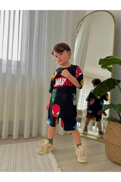 jeliboomkidswear Boy's Marvel Printed Shorts Bottom Top Summer 2-Piece Set