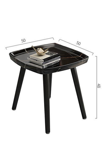 sharpdo Modern Living Room Small Square Table Coffee Table Side Table, Black Marble Texture Square Table