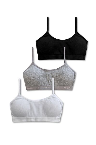 GizaKids 95% Cotton Girls' Thin Strap Training Bra Set of 3 |   Half Athlete