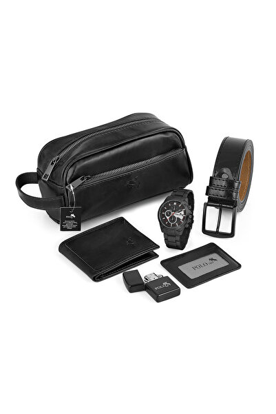 Polo Air Erkek Kol Saati El Çantası Cüzdan Kemer Kartlık Çakmak Set Siyah Ren...