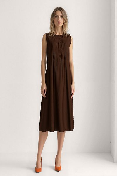 Vitrin Button Front Crinkle Fabric Zero Sleeve Dress