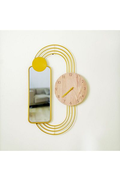 Danube Home Cambridge Modern Wall Clock with Mirror Stylish and Elegant Timepiece 79.5X52.5X4.5Cm Gold