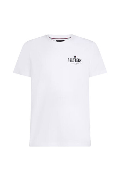 Tommy Hilfiger Erkek Bisiklet Yaka Pamuklu T-Shirt - Beyaz