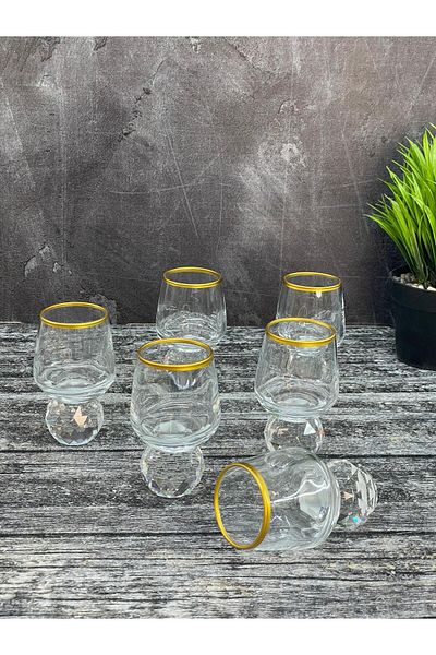 YzHome 6-Person Gilded Glass Diamond Footed Coffee Side Glass Cup 50ml
