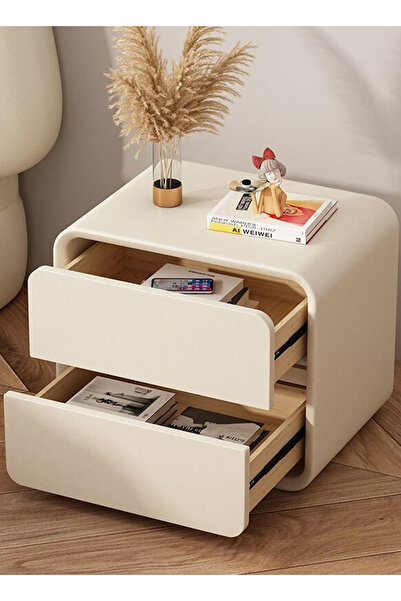 sharpdo Household Simple Microfiber Leather Small Bedside Bedside Table, 2-Layer Storage Cabinet 50*40*47CM