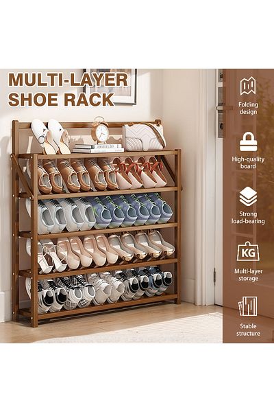 EqiEch 4-Tier Foldable Bamboo Shoe Rack for Entryway or Closet, Narrow Stackable Shelf for Indoor/Outdoor