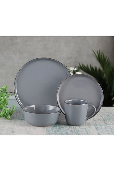 Bien Servi 16-Piece Elegant Design High Quality Stoneware Dinner Set Dark Grey