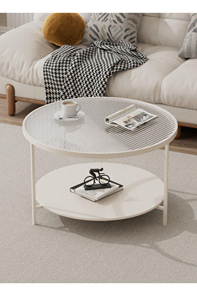 sharpdo Round Tempered Glass Coffee Table 2-Tier Glass Top Coffee Table with Storage