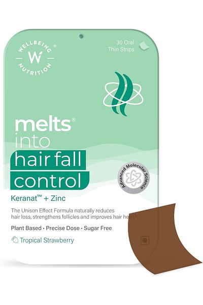 Wellbeing Nutrition Melts Hair Fall Control- Tropical Strawberry Flavor, Oral Strips 30