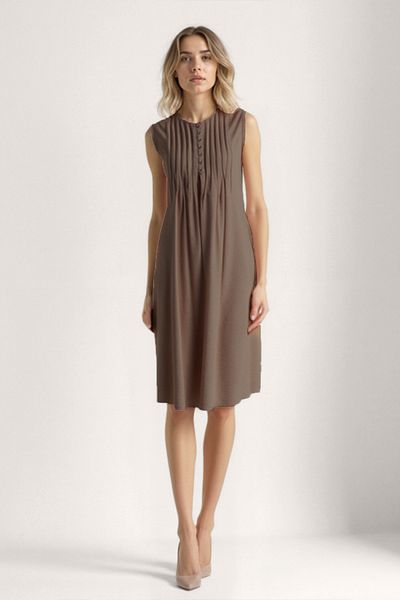 Vitrin Button Front Crinkle Fabric Zero Sleeve Dress