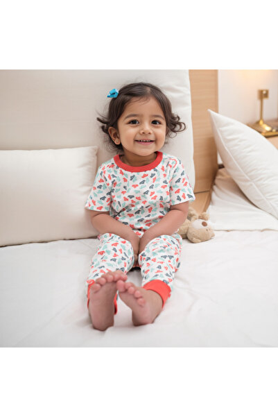 KeeBee Organic Cotton Half Sleeve Paper Boats Printed Lounge Nightsuit Pajama...