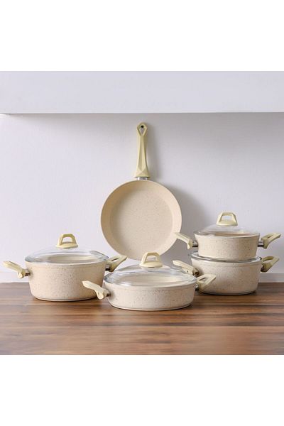 Danube Home Chef's Delight 9-Piece Cookware Set -Granite Series Cream