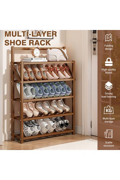 EqiEch 4-Tier Foldable Bamboo Shoe Rack for Entryway or Closet, Narrow Stackable Shelf for Indoor/Outdoor