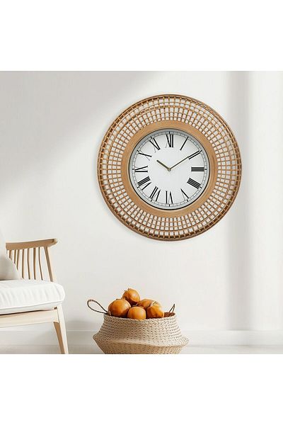 Danube Home Sansa Rattan Roman Wall Clock Yellow 60x10x60