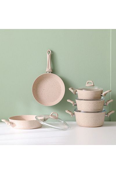 Danube Home Chef's Delight 9-Piece Cookware Set -Granite Series Beige