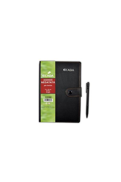 Ecada 96-Sheet Agenda with Ballpoint Pen, 13x18 cm, 70 g/m², Black