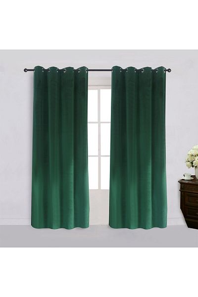 Metropolitan Concept Set Of Two Konan Velvet Curtains, Emerald Green, Worked On Staple Rings, 2x150x240 Cm