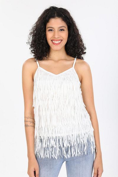 Afri Women's White Tasseled Strappy Blouse