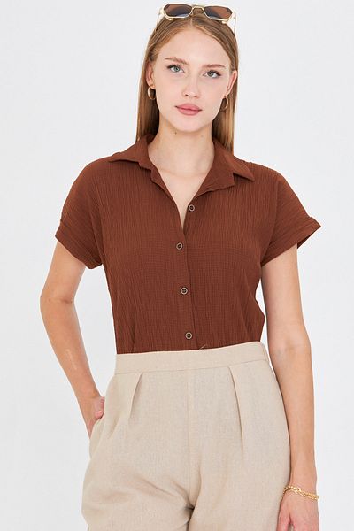 armonika Women's Brown Short Sleeve Shirt Arm-19Y001088