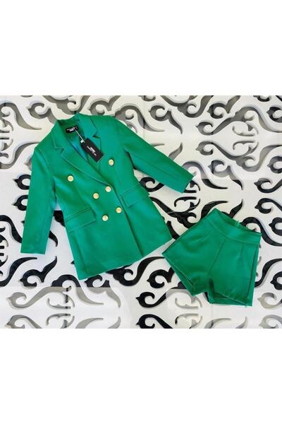 Marka Sensin Kids Girl's Gold Buttoned Blazer Jacket Colorful Shorts Set of 2