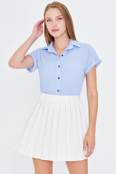 armonika Women's Baby Blue Short Sleeve Shirt Arm-19Y001088