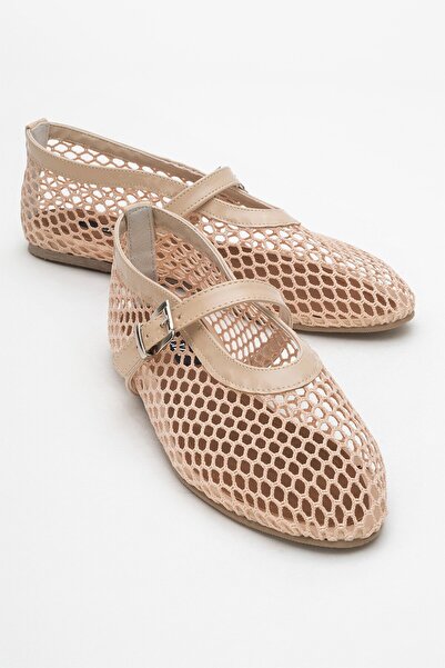 Lizy Shoes Balerini de damă bej cu detalii din plasă, casual