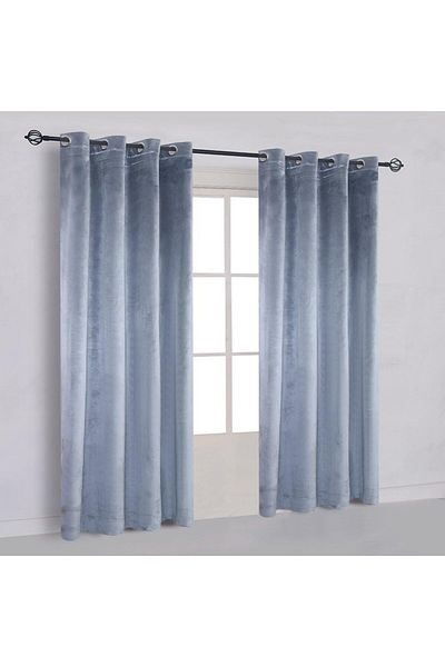 Metropolitan Concept Set de două perdele din catifea Konan, albastru pal, lucrate pe inele cu capse, 2x150x250 cm