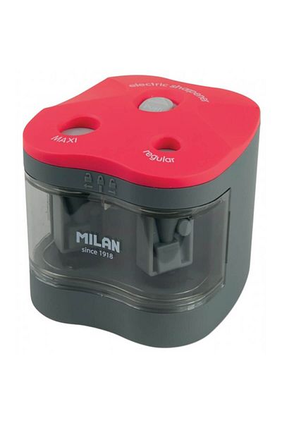 Milan Electric Double Pencil Sharpener, With Batteries And Container, For 6/12 Mm Pencils