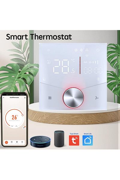 UanTii Smart Thermostat Tuya Wifi Central AC Thermostat 2 Pipe, Smart Knob HVAC Fan Coil Smart Tempe