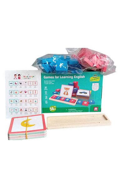 OEM Phonetic game for learning English, 52 pieces, 42 cards, 108 images and a wooden base, 3 +