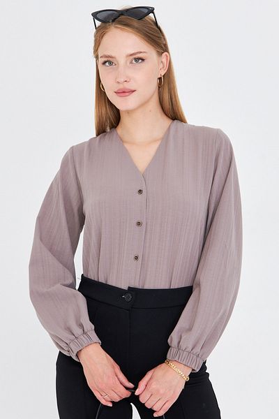 armonika Women's Dark Gray Sleeve Elastic Wrinkle Shirt Arm-24K001002