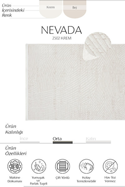 Cool Halı Nevada 2502 Cream Beige Modern Embossed Soft Easy-to-Clean Solid Color Living Room Carpet