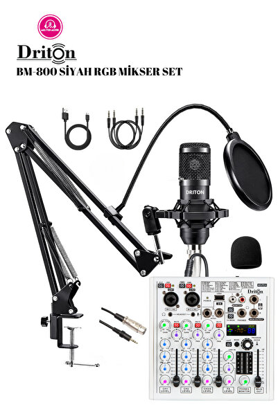 DRİTON BM-800 SİYAH RGB IŞIKLI SES MİKSER SET