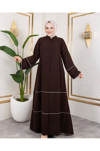 Nevayla Moda Λεπτομερής Abaya/Ferace / Tan με τρίχες - F0145