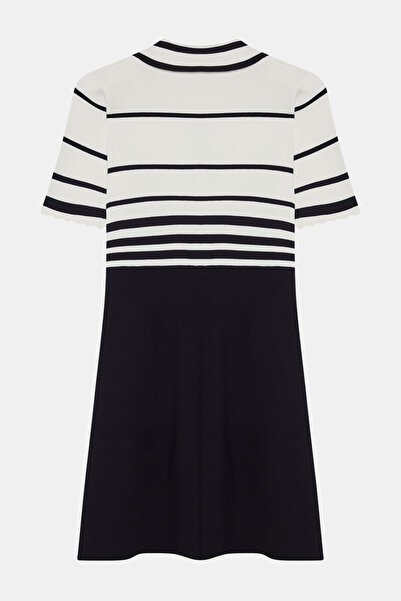 W Collection SİYAH EKRU ÇİZGİLİ TRİKO ELBİSE