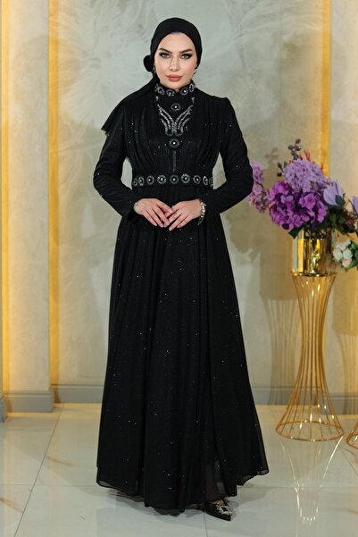 Missvalle Βραδινό φόρεμα με πέτρινη λεπτομέρεια στο στήθος ντραπέ Glitter Μαύρο MSW19188