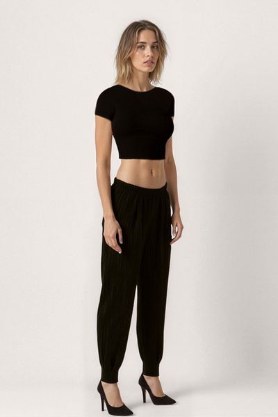 Vitrin Self Patterned Pleated Trousers with Elastic Waist