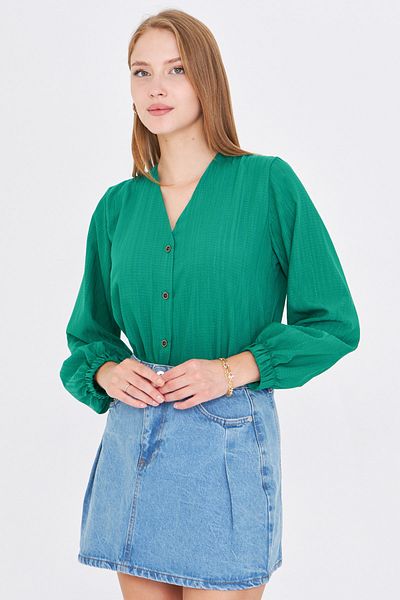 armonika Cămașă de damă cu mânecă verde închis și elastic ARM-24K001002