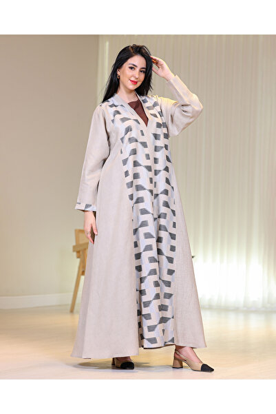 Elegant Digital embroidery linen abaya