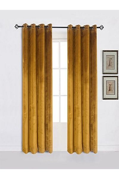 Metropolitan Concept Set Of Two Konan Velvet Curtains, Mustard Yellow, Worked On Staple Rings, 2x150x260 Cm
