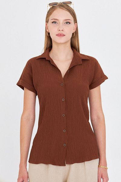 armonika Women's Brown Short Sleeve Shirt Arm-19Y001088