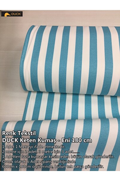 Renk Tekstil Çizgi Desenli Duck Keten Metrelik Kumaş - (2 cm Çizgi Genişliği)