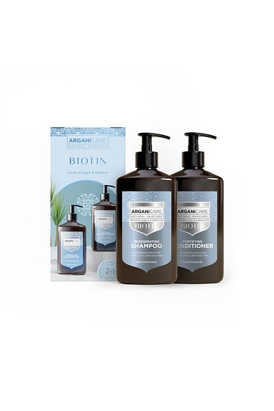 Arganicare Set șampon și balsam cu biotină, pentru păr uscat sau deteriorat, Arganicare, 400 ml x 2